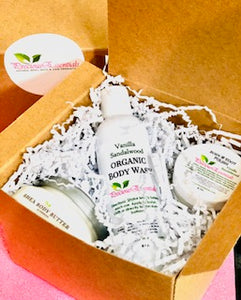 Gift set with shea body butter, body wash and aloe vera body & hair mist